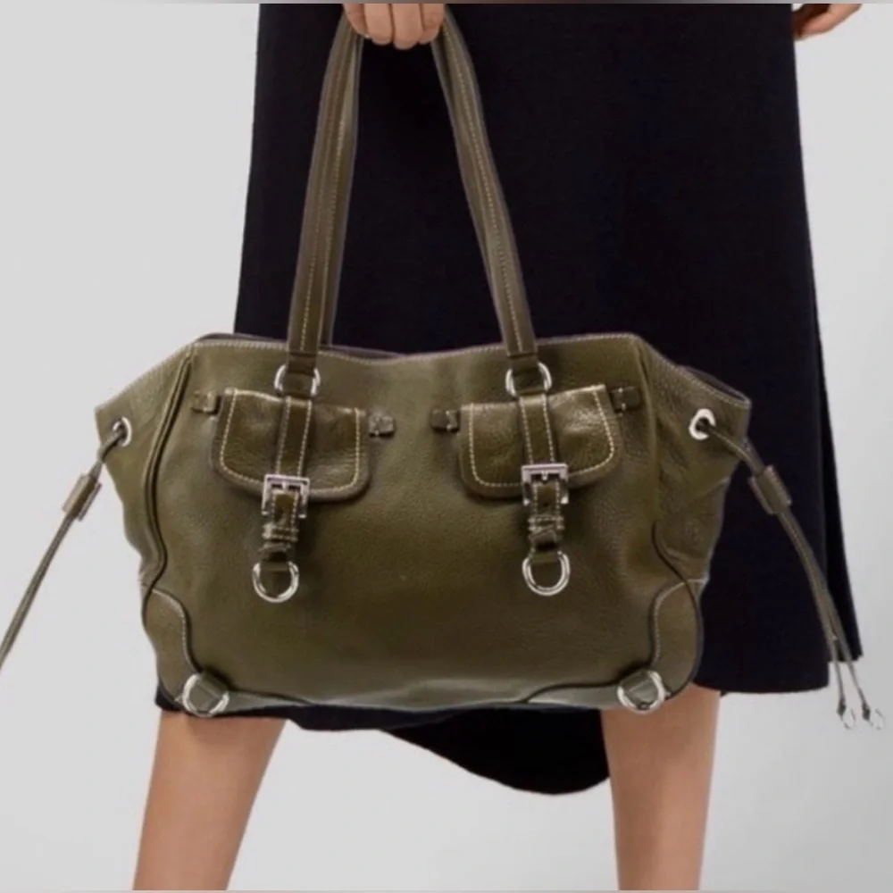 Prada Vitello Daino Olive Green Leather Tote — Silver Hardware • Like New - Picture 2 of 9